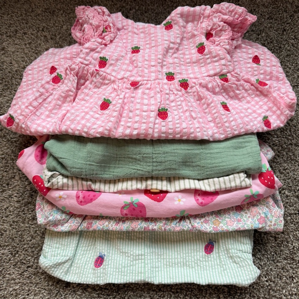 Jojo Maman Bebe Pink Green Flower Strawberry Baby Girl Bundle